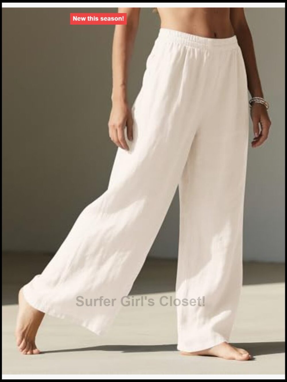 Wide Leg Linen Blend Palazzo Pants with Pockets Elastic Waist - Picture 3 of 7